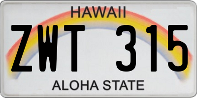 HI license plate ZWT315