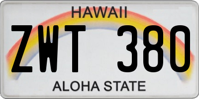 HI license plate ZWT380