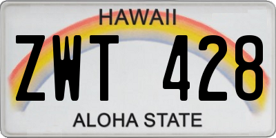 HI license plate ZWT428