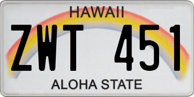HI license plate ZWT451