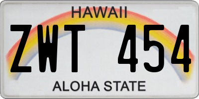 HI license plate ZWT454