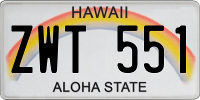 HI license plate ZWT551