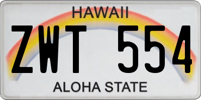 HI license plate ZWT554