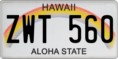 HI license plate ZWT560