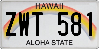 HI license plate ZWT581