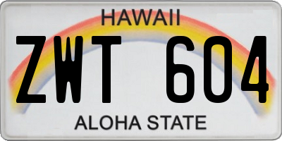 HI license plate ZWT604