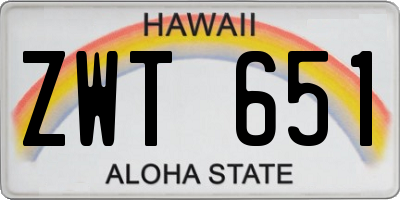 HI license plate ZWT651