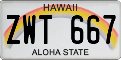 HI license plate ZWT667
