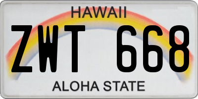 HI license plate ZWT668