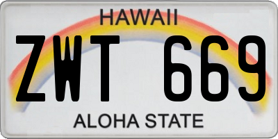 HI license plate ZWT669