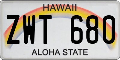HI license plate ZWT680