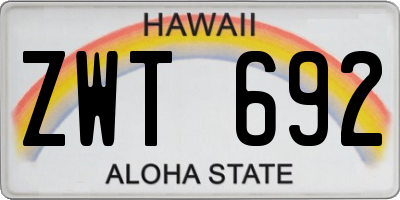 HI license plate ZWT692