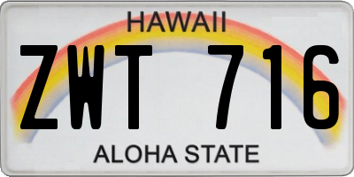 HI license plate ZWT716