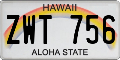 HI license plate ZWT756