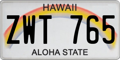 HI license plate ZWT765