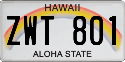HI license plate ZWT801
