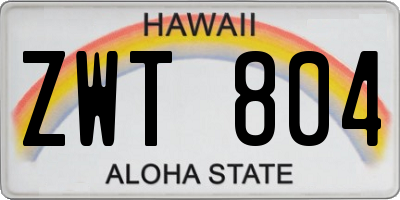 HI license plate ZWT804