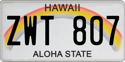 HI license plate ZWT807