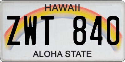 HI license plate ZWT840