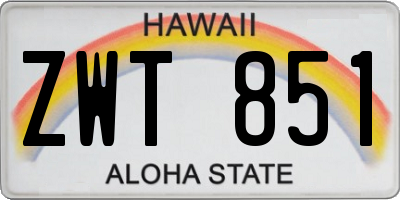 HI license plate ZWT851