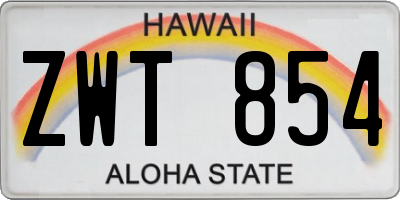 HI license plate ZWT854