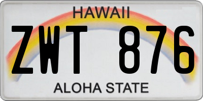 HI license plate ZWT876