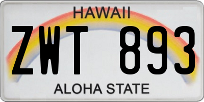 HI license plate ZWT893