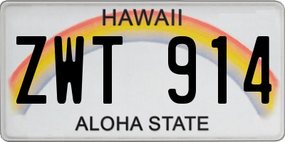 HI license plate ZWT914