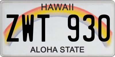 HI license plate ZWT930