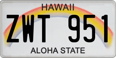 HI license plate ZWT951