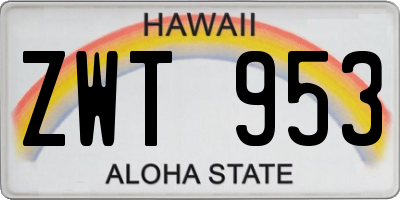 HI license plate ZWT953