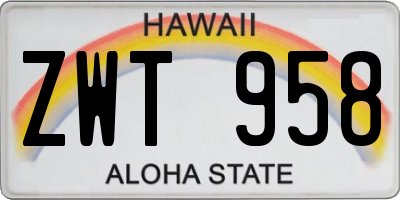 HI license plate ZWT958