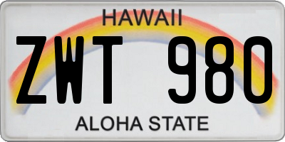 HI license plate ZWT980