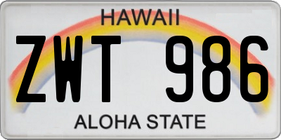 HI license plate ZWT986