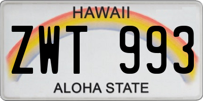 HI license plate ZWT993