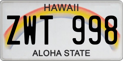 HI license plate ZWT998