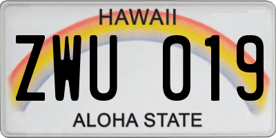 HI license plate ZWU019