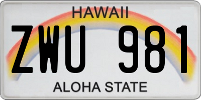 HI license plate ZWU981