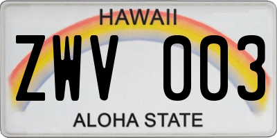 HI license plate ZWV003