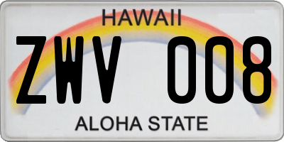 HI license plate ZWV008