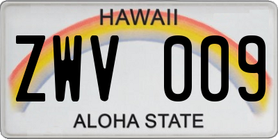 HI license plate ZWV009