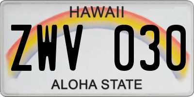 HI license plate ZWV030
