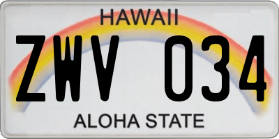 HI license plate ZWV034
