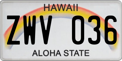 HI license plate ZWV036