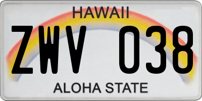 HI license plate ZWV038