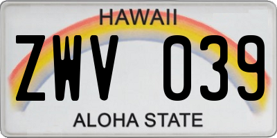 HI license plate ZWV039