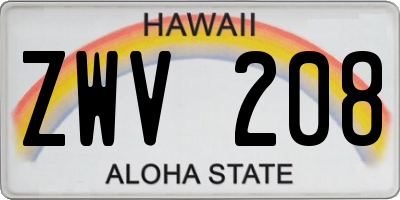 HI license plate ZWV208