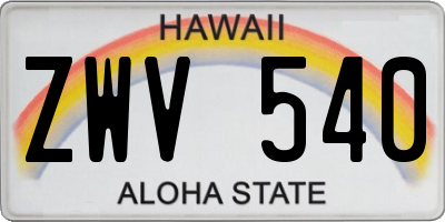 HI license plate ZWV540
