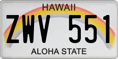 HI license plate ZWV551