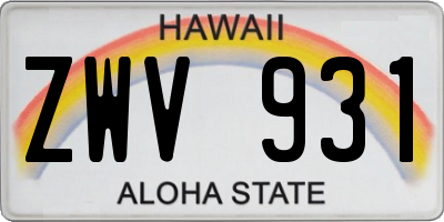 HI license plate ZWV931